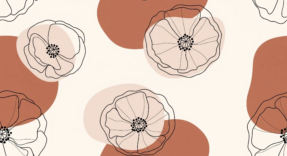 Nursery room wallpaper | Delicate flowers and organic shapes terracotta