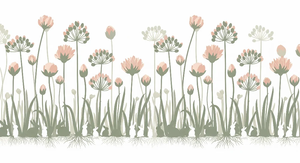 Nursery room wallpaper | Delicate flowers and rabbits peaceful garden