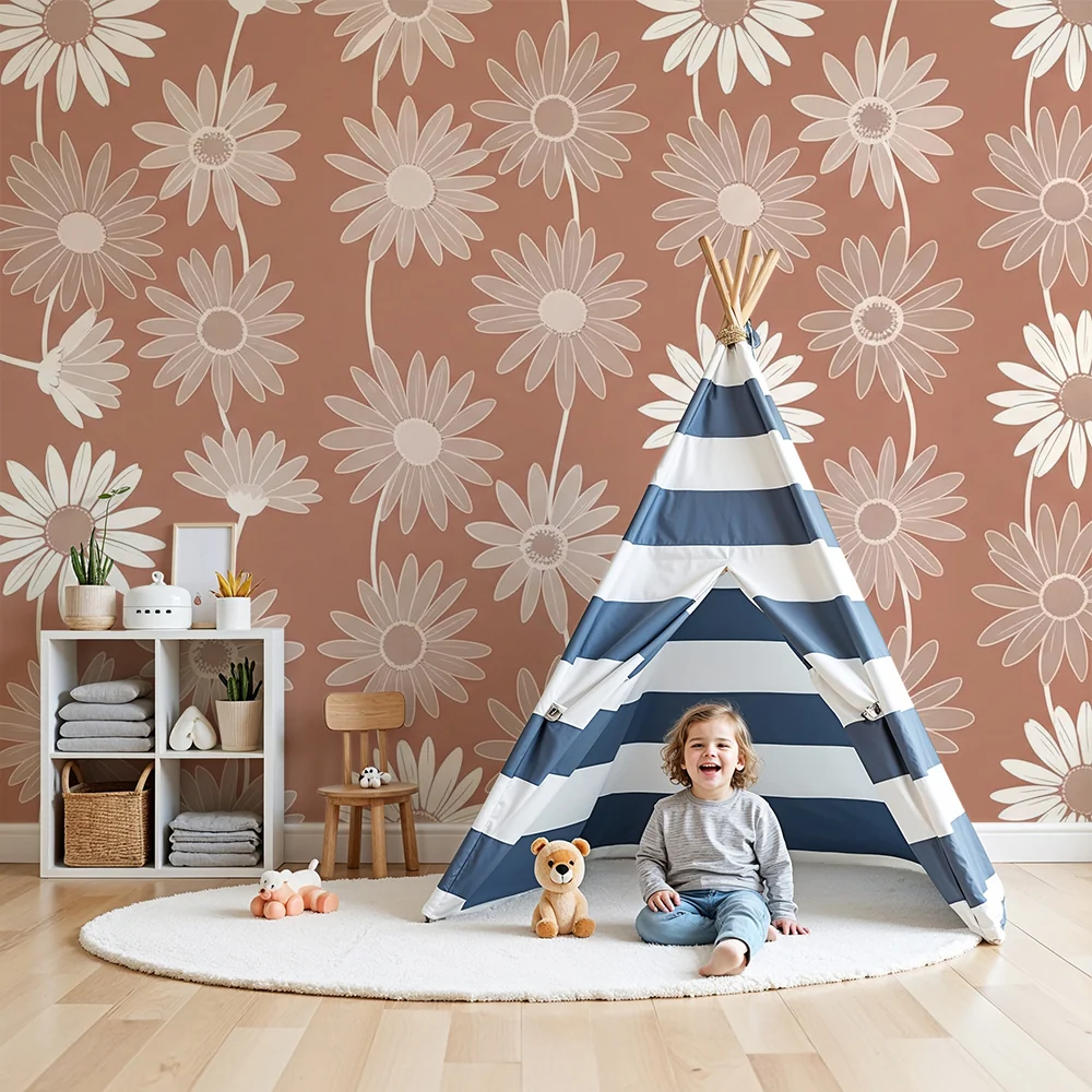 Nursery room wallpaper | Delicate flowers on soft background