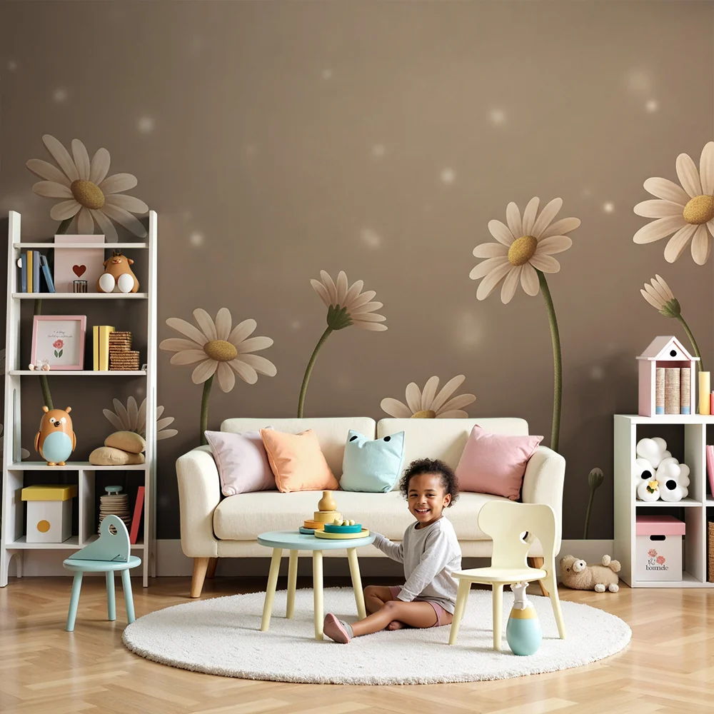 Nursery room wallpaper | Delicate flowers on soft background