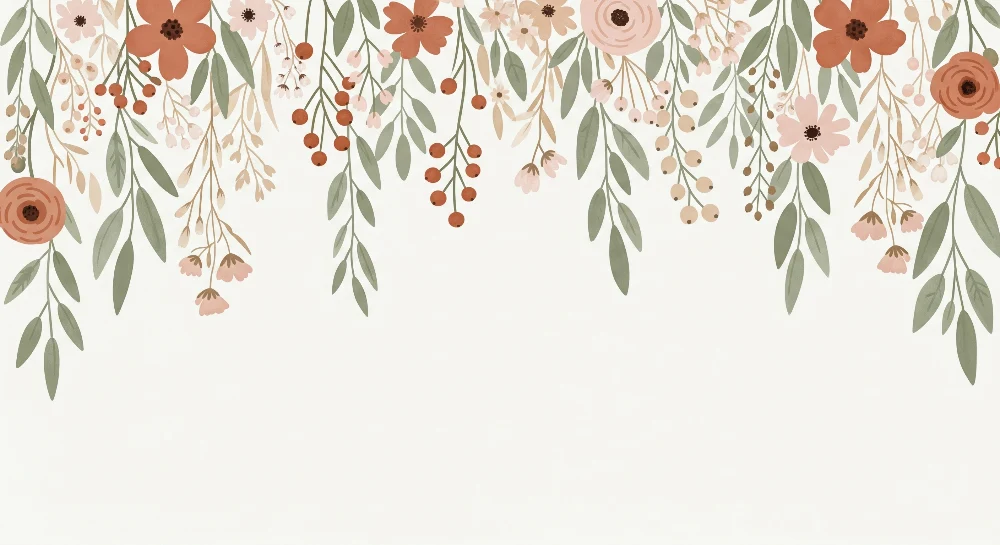 Nursery room wallpaper | Delicate flowers and soft foliage on light background