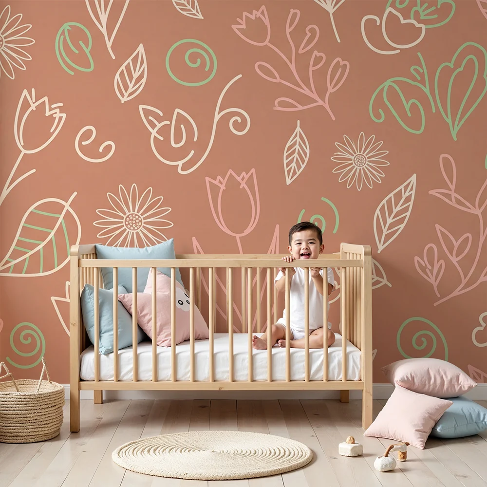 Nursery room wallpaper | Delicate flowers and soft patterns