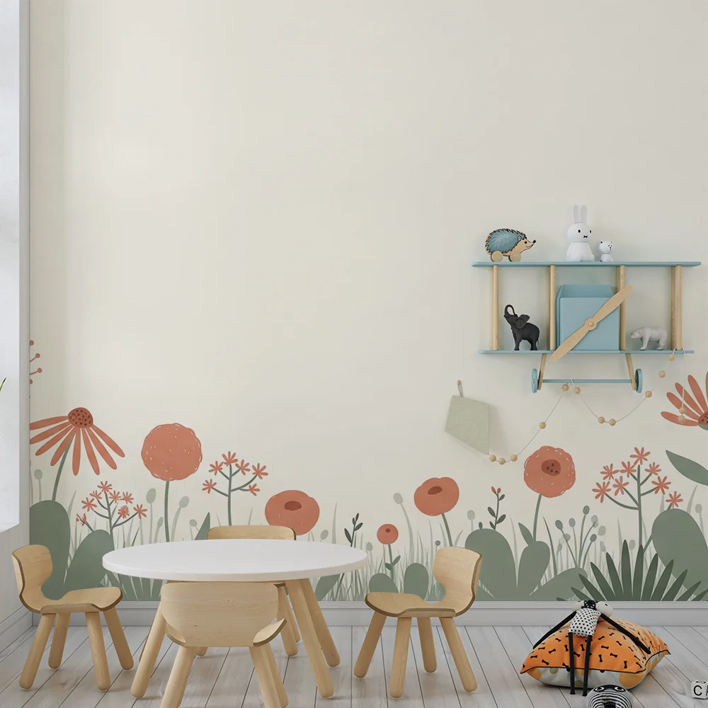 Nursery room wallpaper | Delicate flowers and soft foliage on cream background
