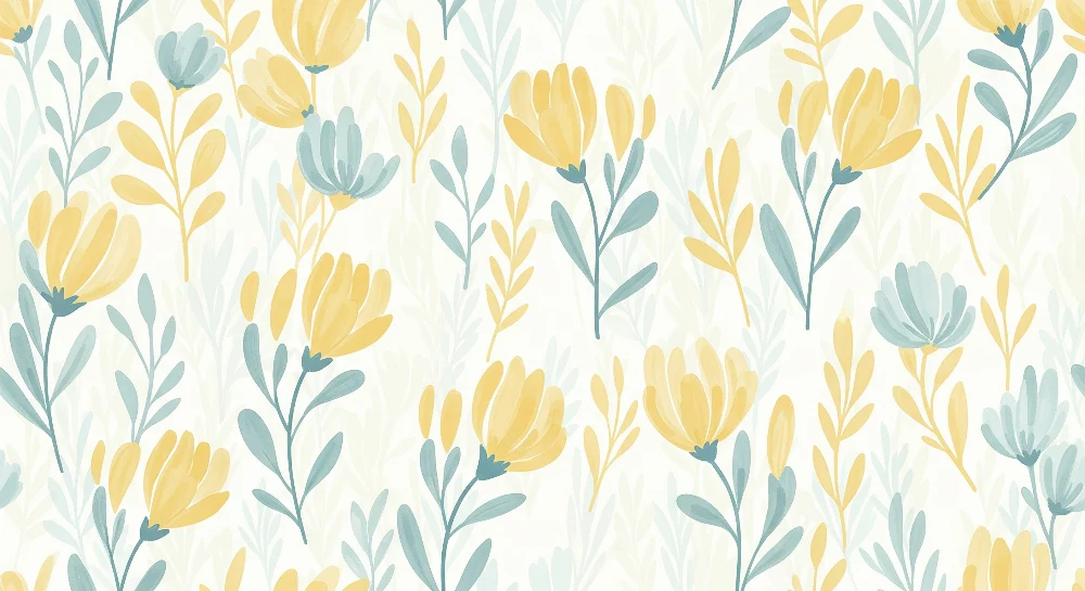 Nursery room wallpaper | Delicate flowers yellow and blue on light background