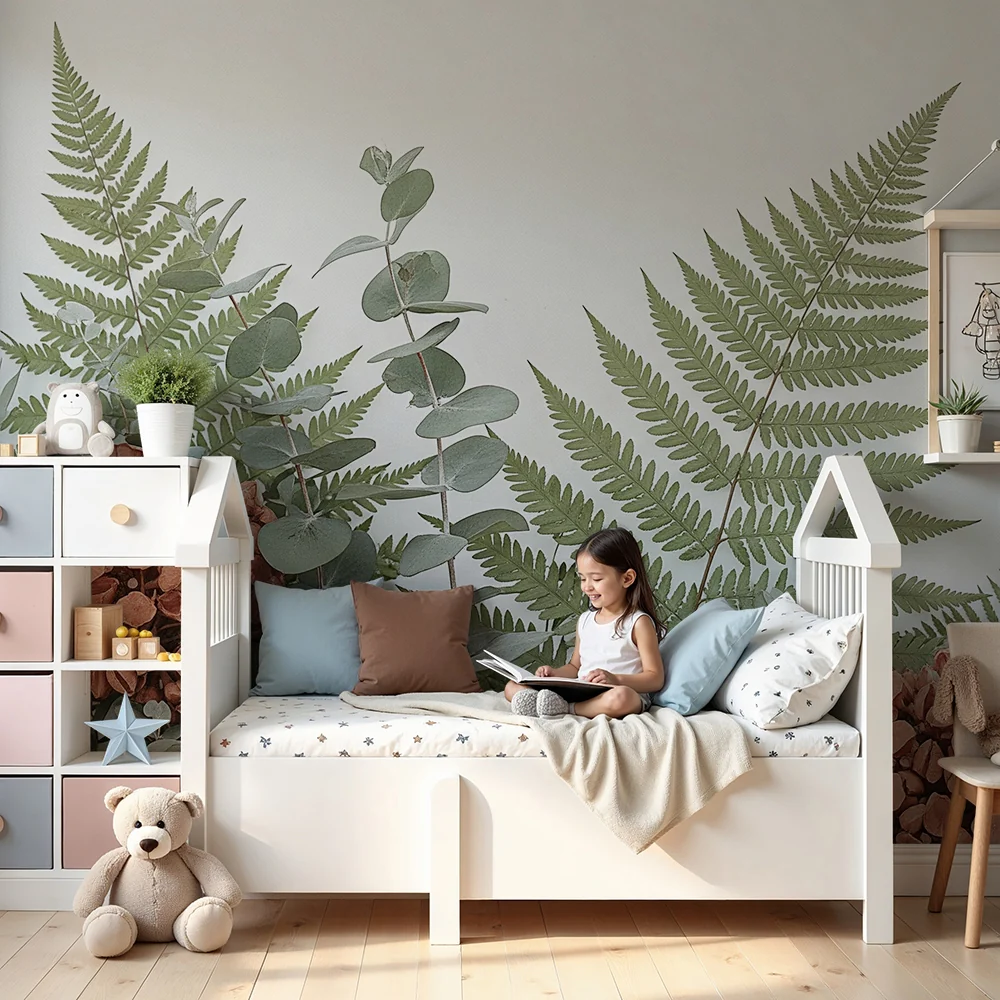Nursery room wallpaper | Delicate foliage eucalyptus and ferns