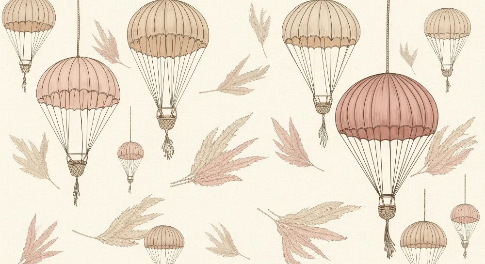 Nursery room wallpaper | Delicate hot air balloons and soft foliage