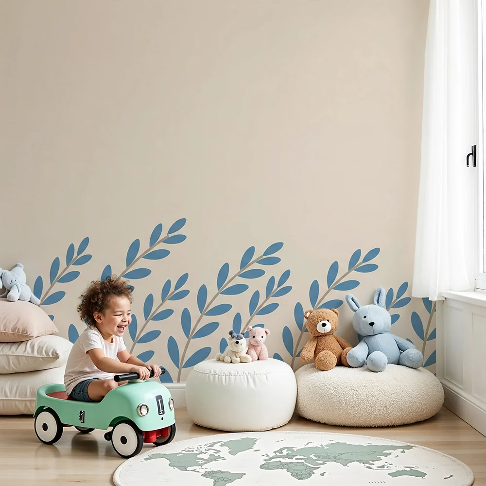Nursery room wallpaper | Delicate leaves on soft background