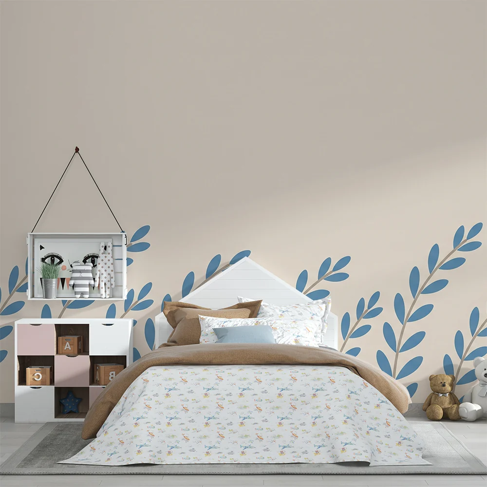 Nursery room wallpaper | Delicate leaves on soft background