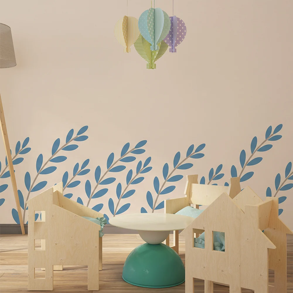 Nursery room wallpaper | Delicate leaves on soft background