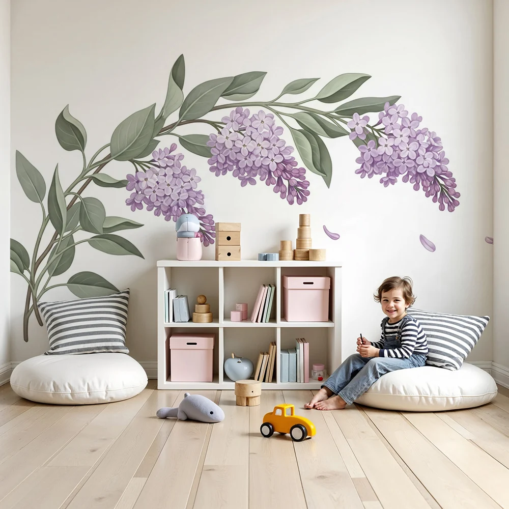 Nursery room wallpaper | Delicate lilac sprigs
