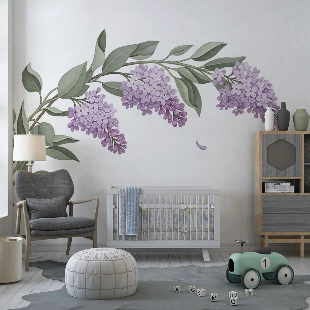 Nursery room wallpaper | Delicate lilac sprigs