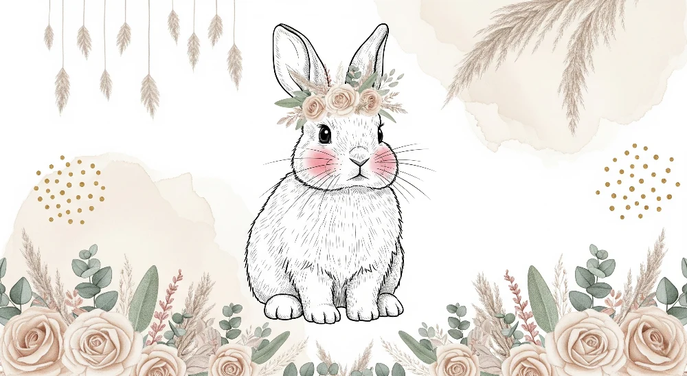 Nursery room wallpaper | Delicate rabbit and soft flowers