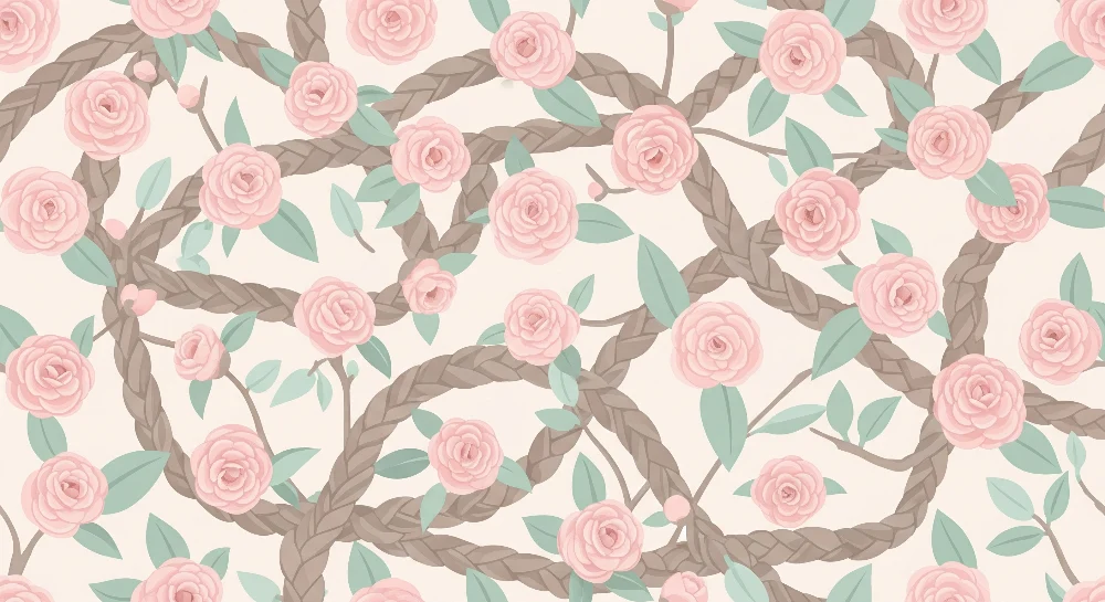 Nursery room wallpaper | Delicate roses and natural braids on soft background