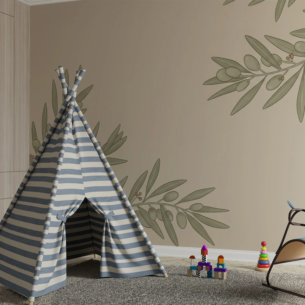 Nursery room wallpaper | Delikát olajfa levelek puha hátteren