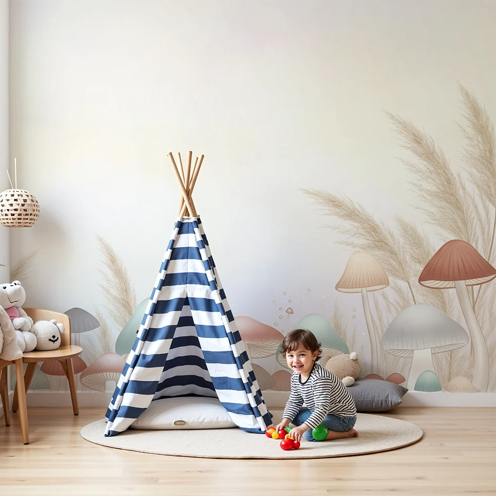 Nursery room wallpaper | Édes gombák és finom fűszernövények pasztell árnyalatokban
