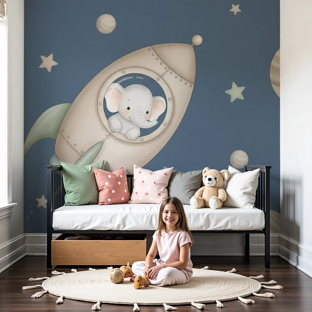Nursery room wallpaper | Elefánt az űrben