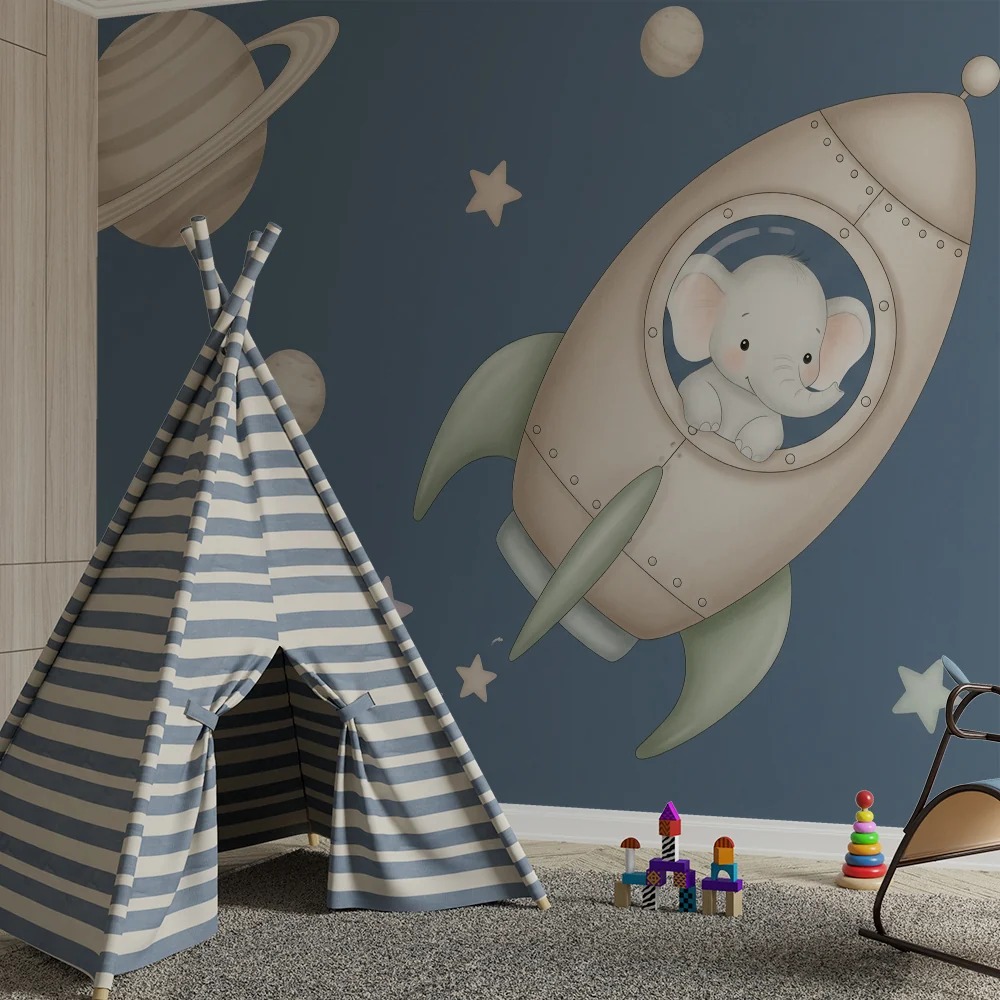 Nursery room wallpaper | Elefánt az űrben