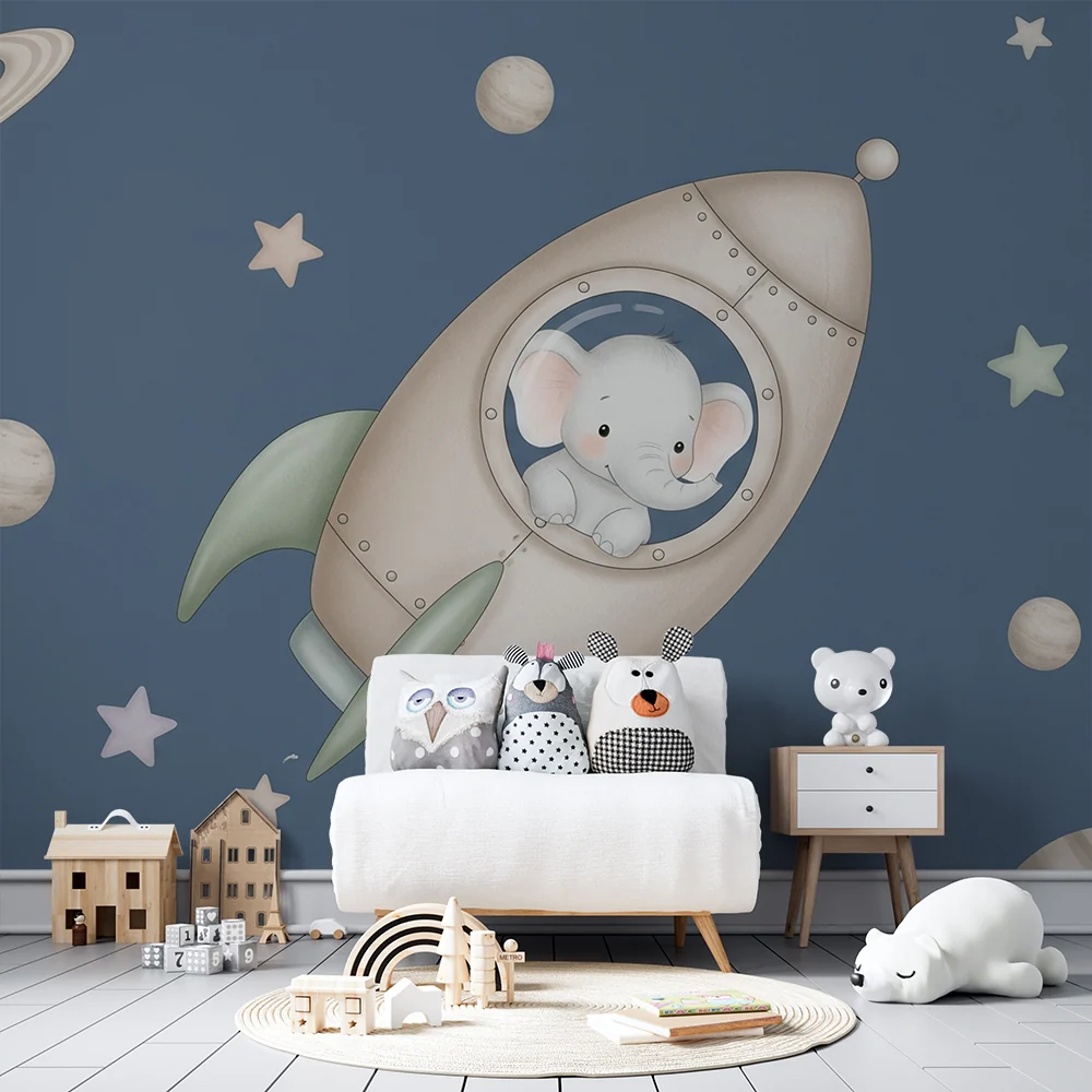 Nursery room wallpaper | Elefánt az űrben
