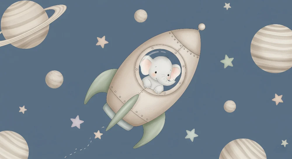 Nursery room wallpaper | Elefánt az űrben
