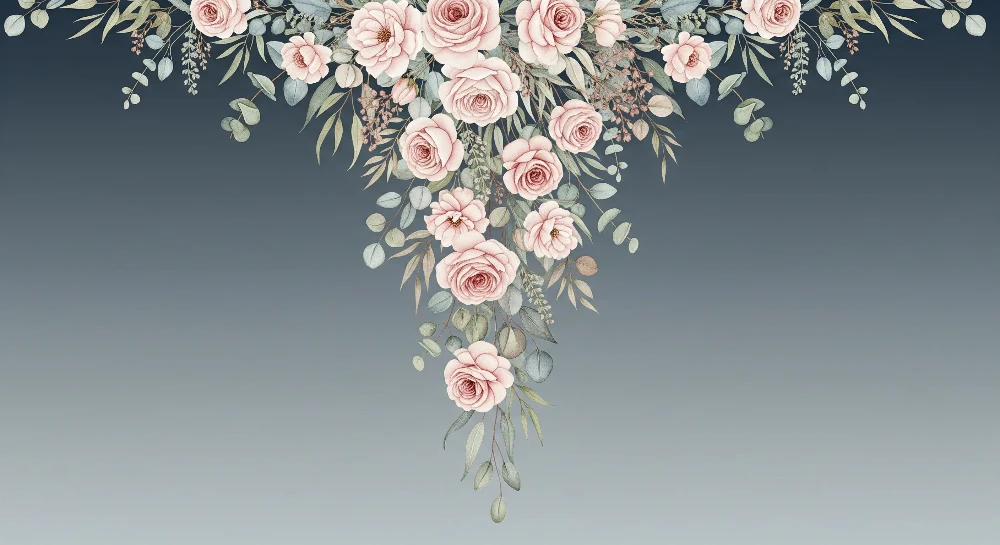 Nursery room wallpaper | Elegant rózsák és puha levelek fokozatos háttéren