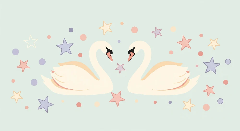 Nursery room wallpaper | Elegáns hattyúk és színes csillagok