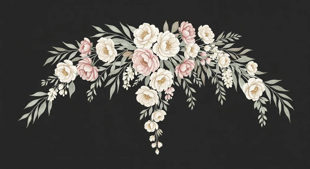 Nursery room wallpaper | Elegáns pasztell virágok fekete háttéren