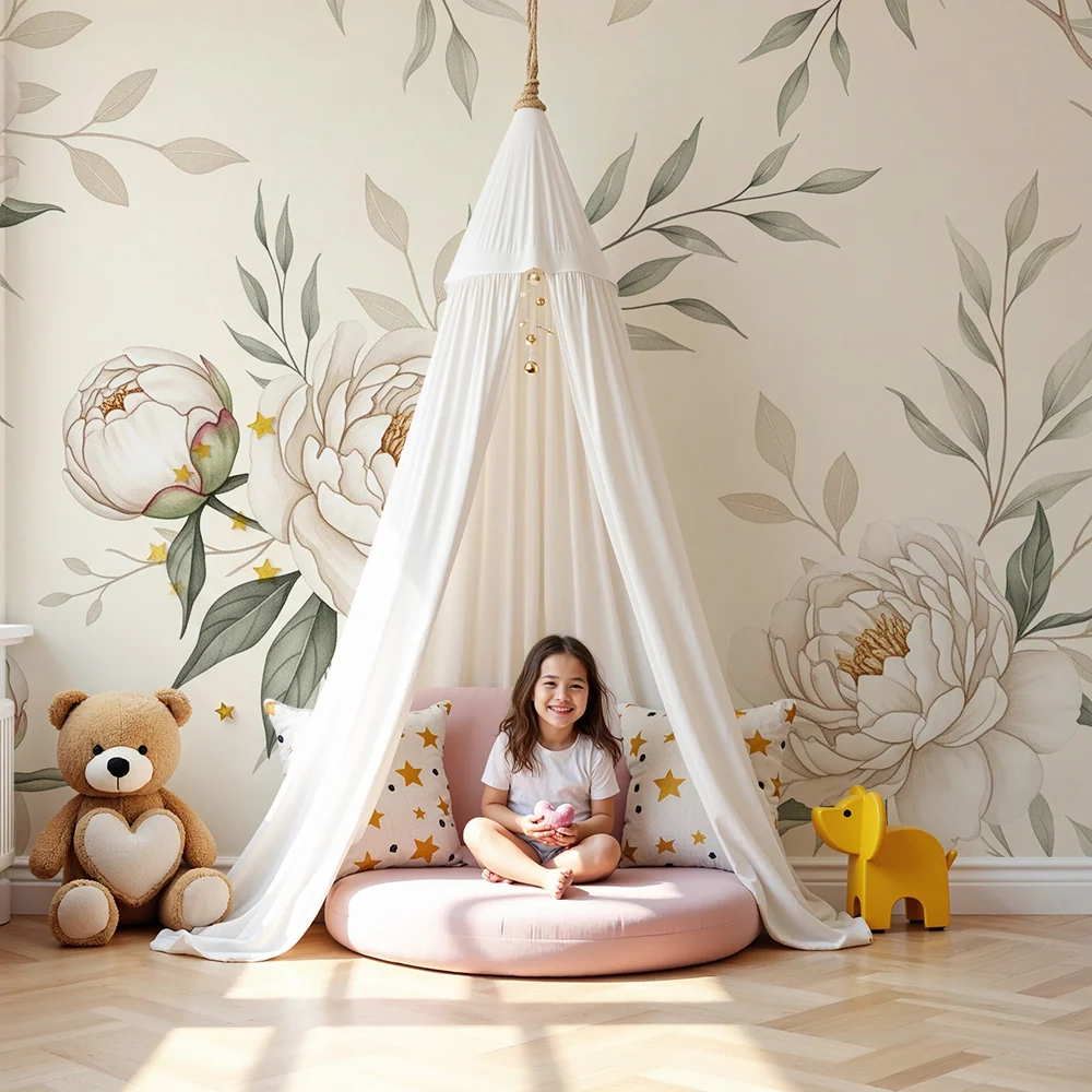 Nursery room wallpaper | Elegáns pünkösdi rózsák és finom levelek