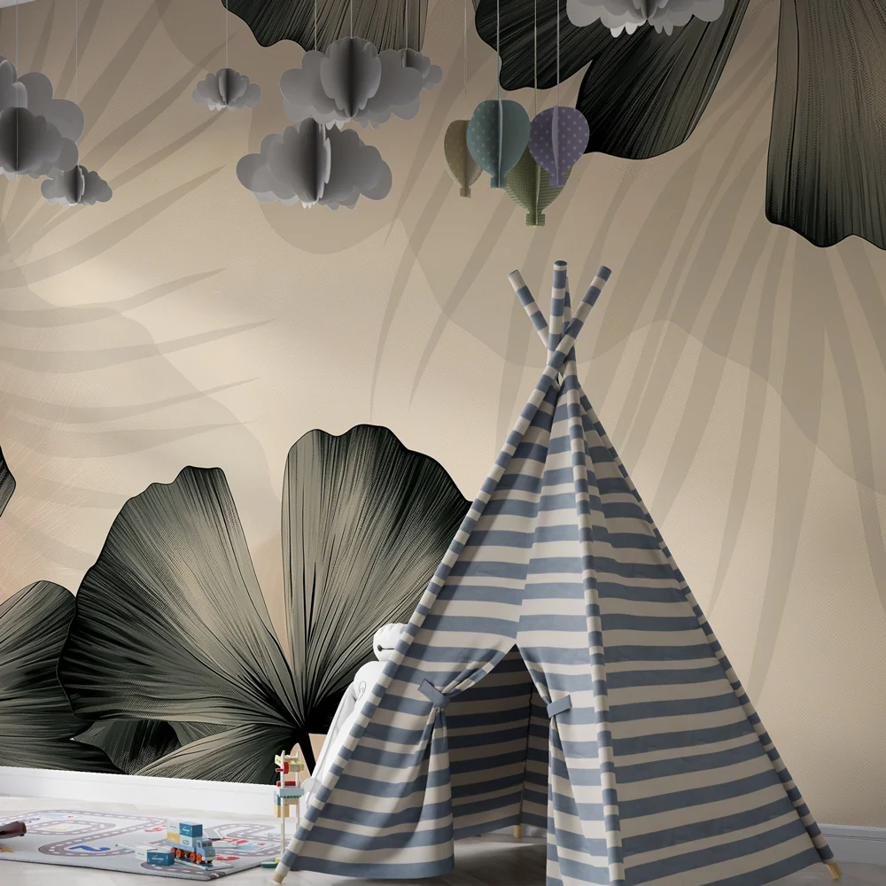 Nursery room wallpaper | Exotic leaves on soothing background