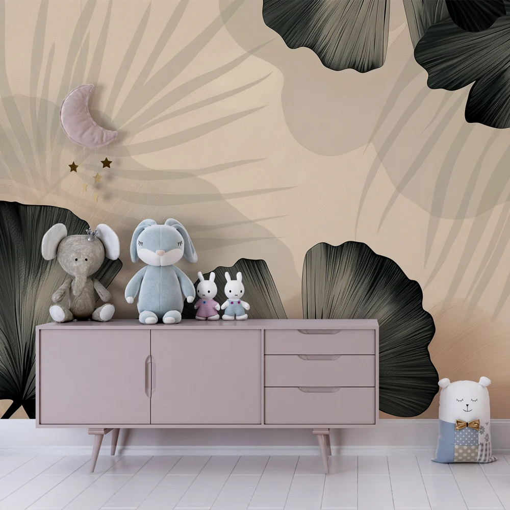 Nursery room wallpaper | Exotic leaves on soothing background