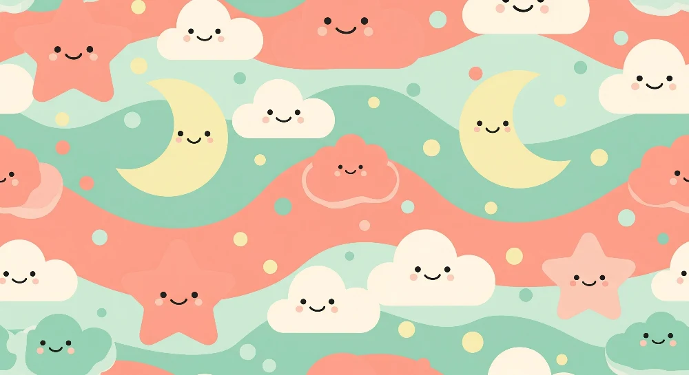 Nursery room wallpaper | Felhők, csillagok és mosolygó hold pasztell színekben