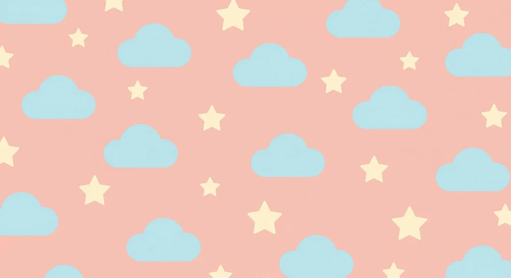 Nursery room wallpaper | Kék felhők és csillagok rózsaszín háttéren