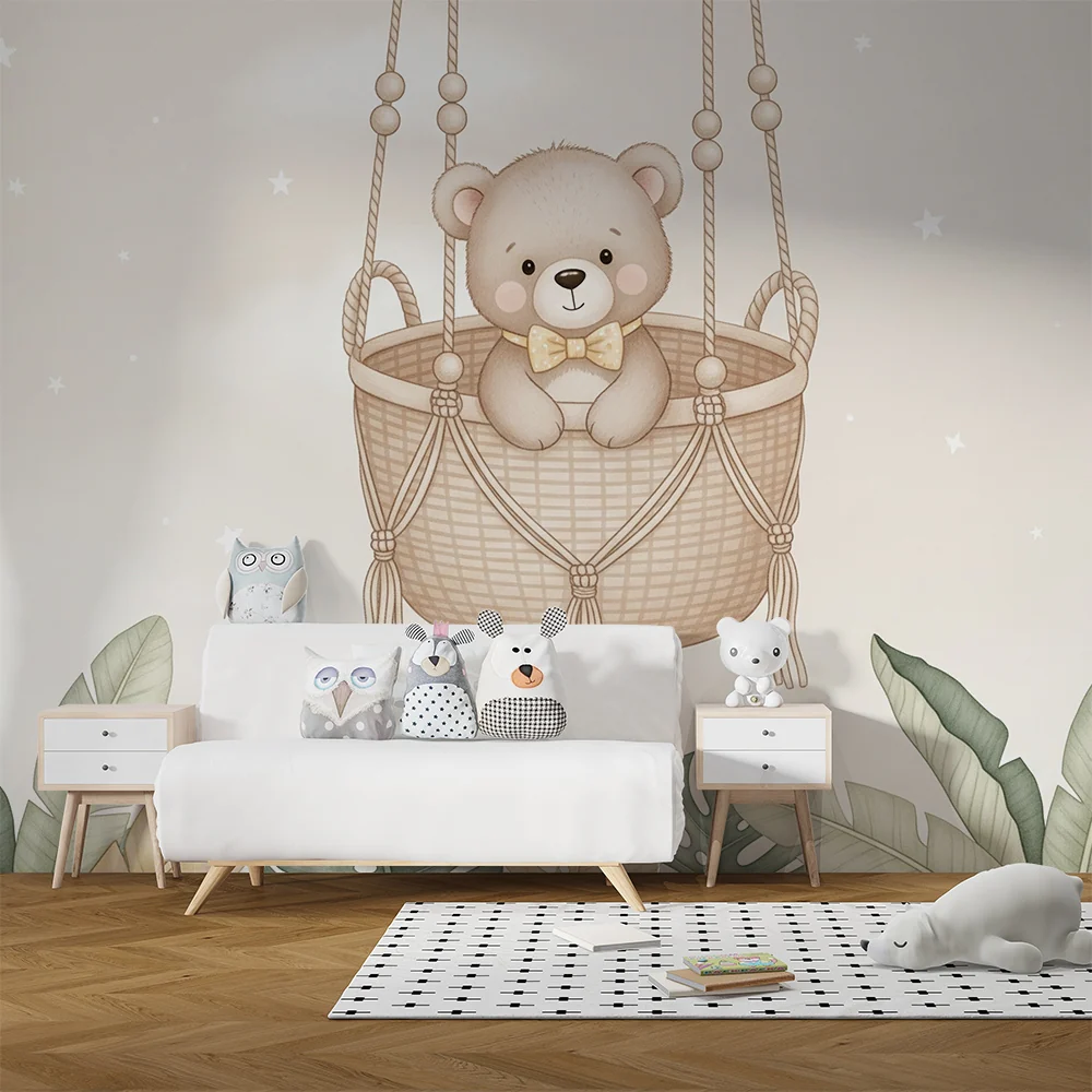 Nursery room wallpaper | Függő medve és puha lombozat