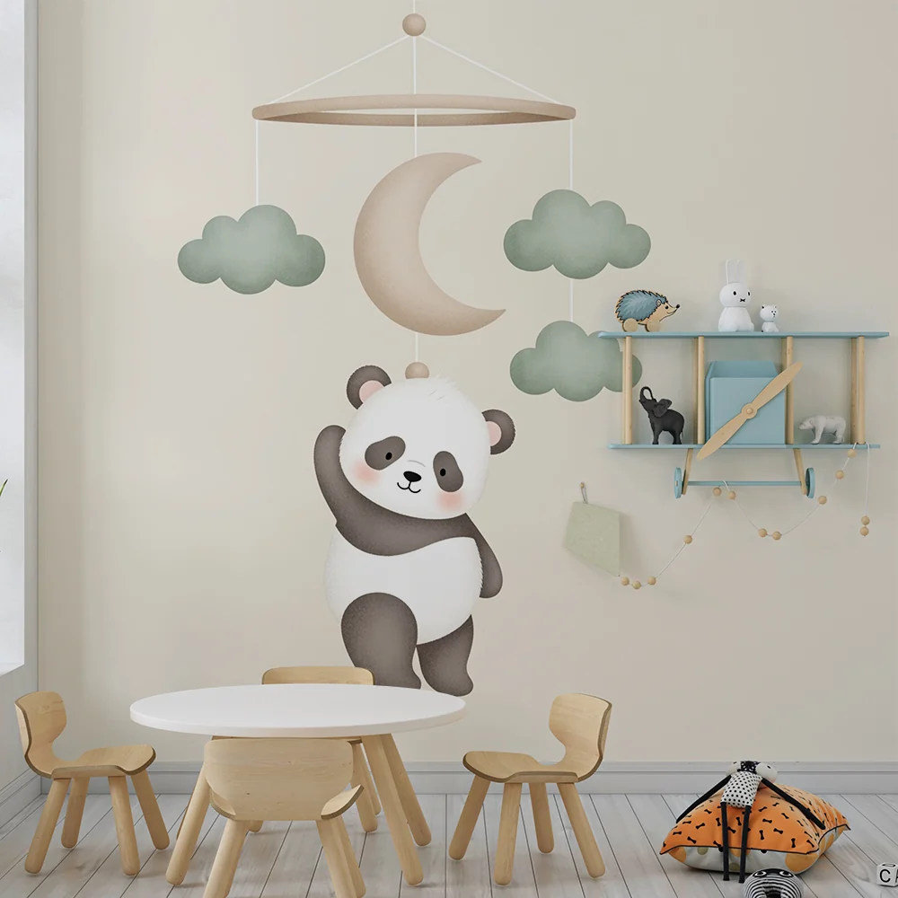Nursery room wallpaper | Függő panda és puha felhők