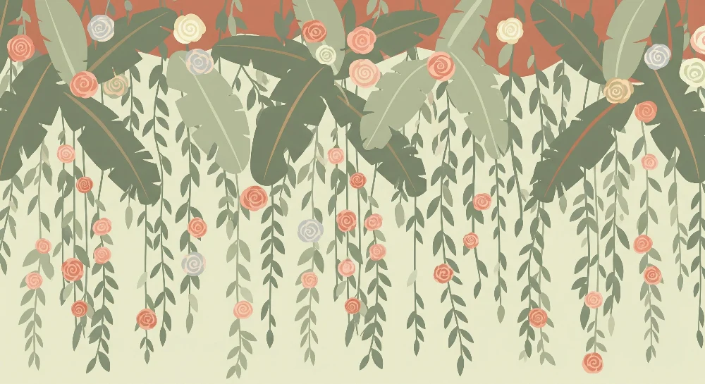 Nursery room wallpaper | Függő virágok és trópusi levelek
