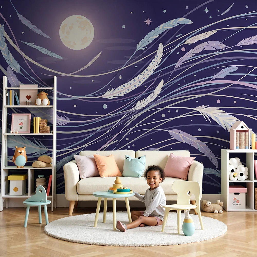Nursery room wallpaper | Finom tollak csillagos hold alatt