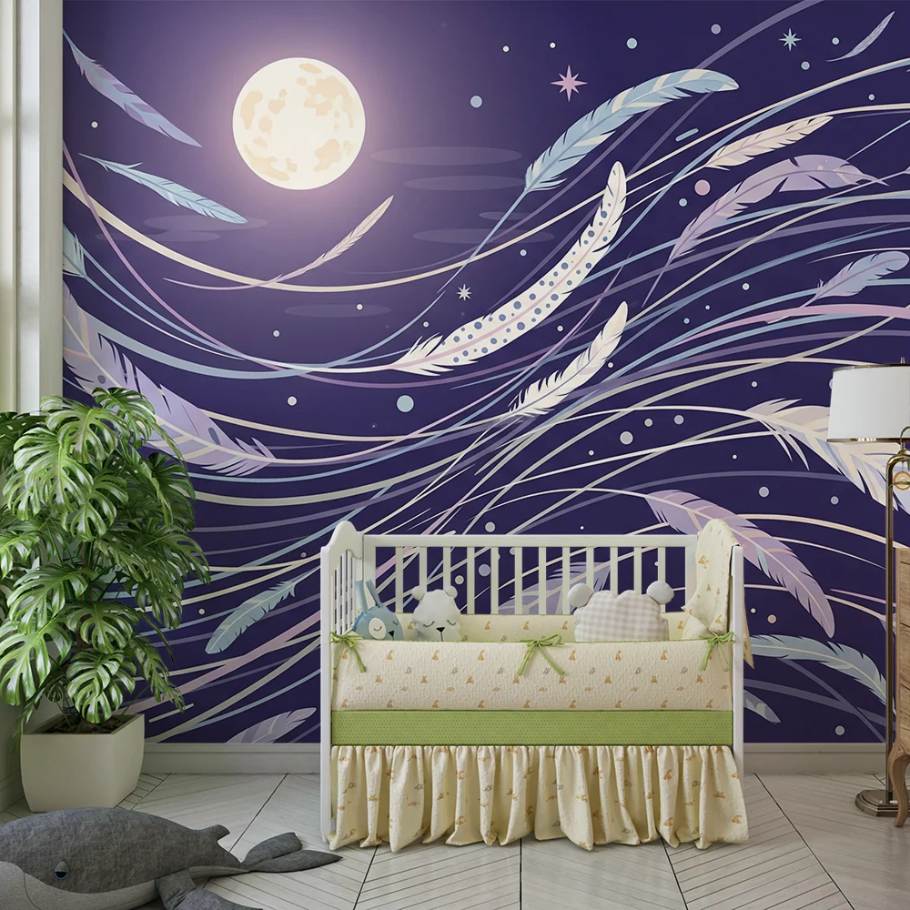 Nursery room wallpaper | Finom tollak csillagos hold alatt