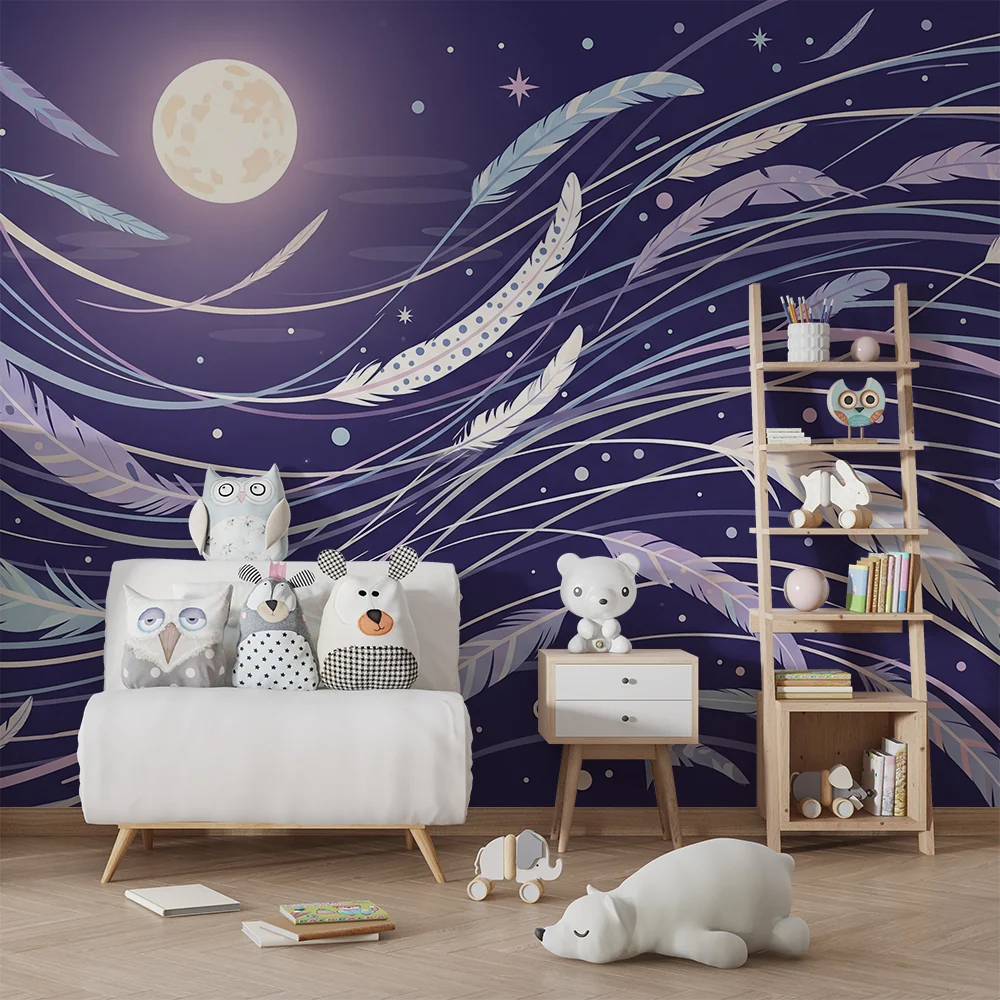 Nursery room wallpaper | Finom tollak csillagos hold alatt