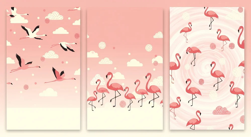 Nursery room wallpaper | Flamingos and soft clouds