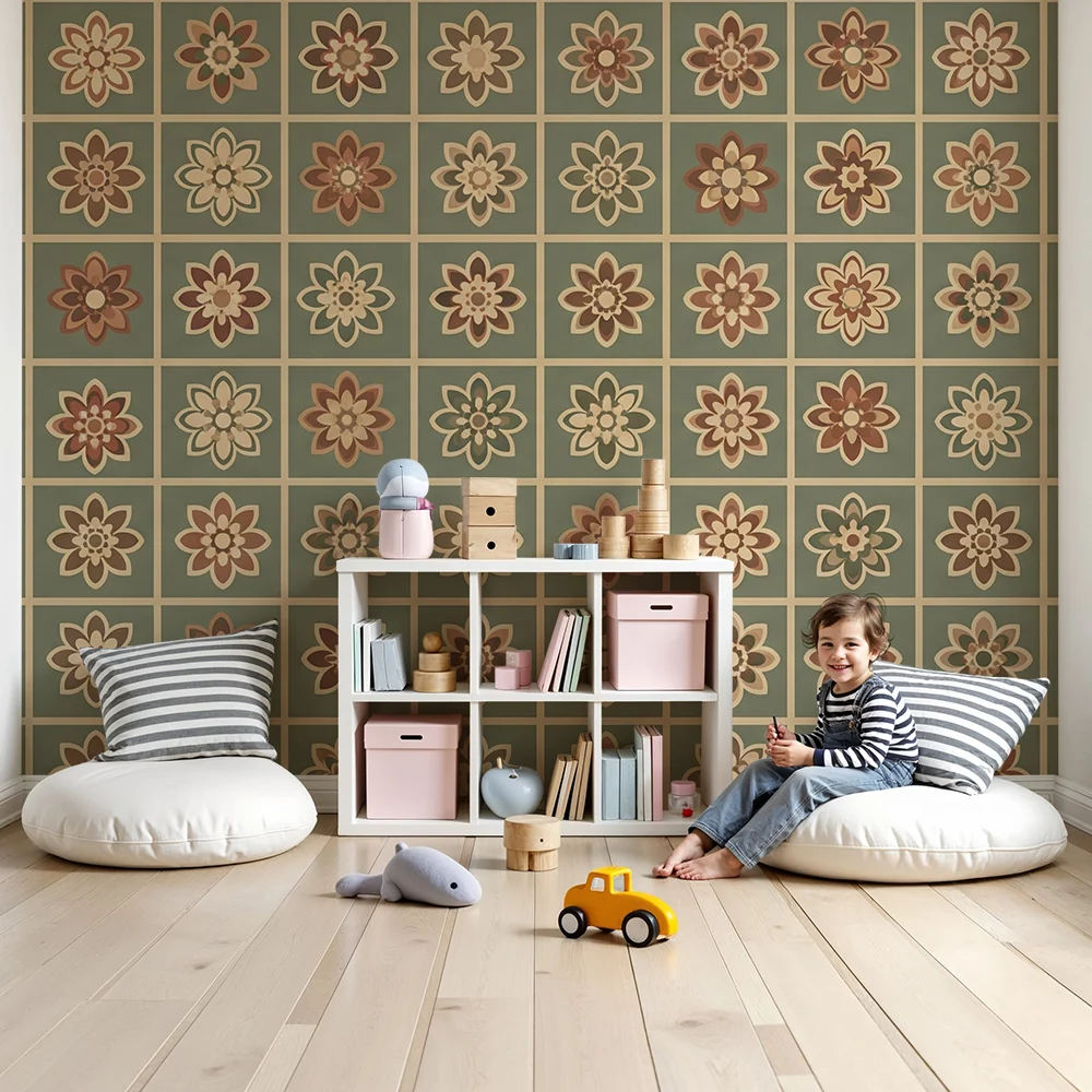 Nursery room wallpaper | Floral mosaic patterns