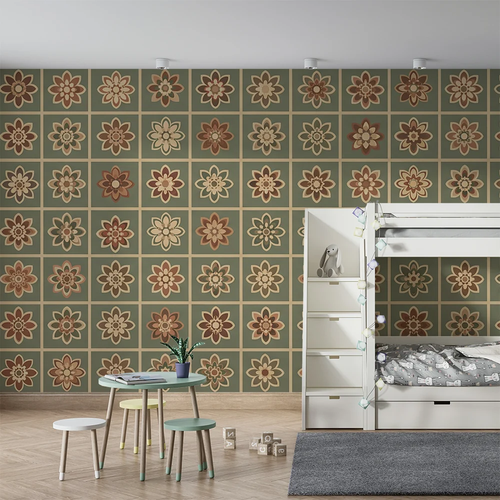 Nursery room wallpaper | Floral mosaic patterns