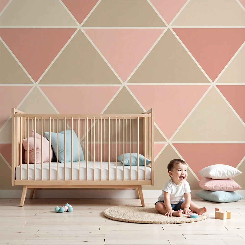 Nursery room wallpaper | Geometriai minták lágy és pasztell háromszögekkel