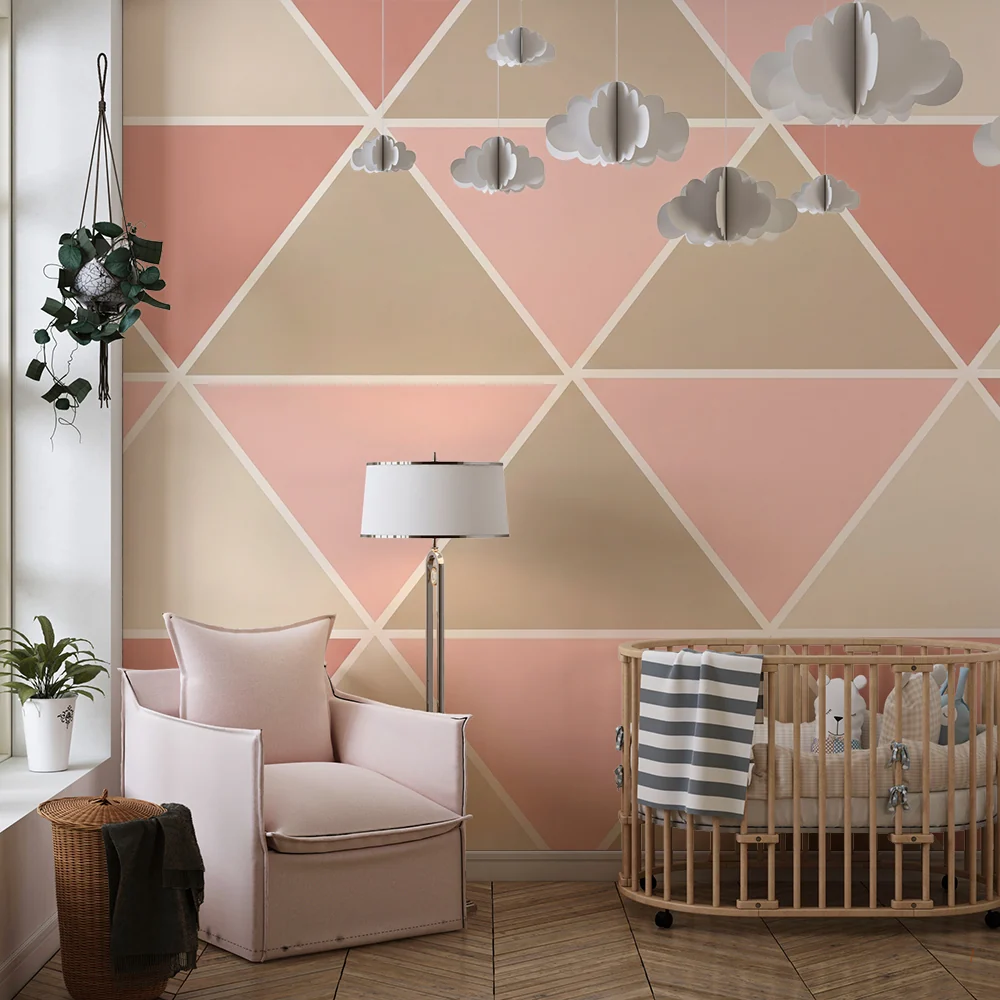 Nursery room wallpaper | Geometriai minták lágy és pasztell háromszögekkel