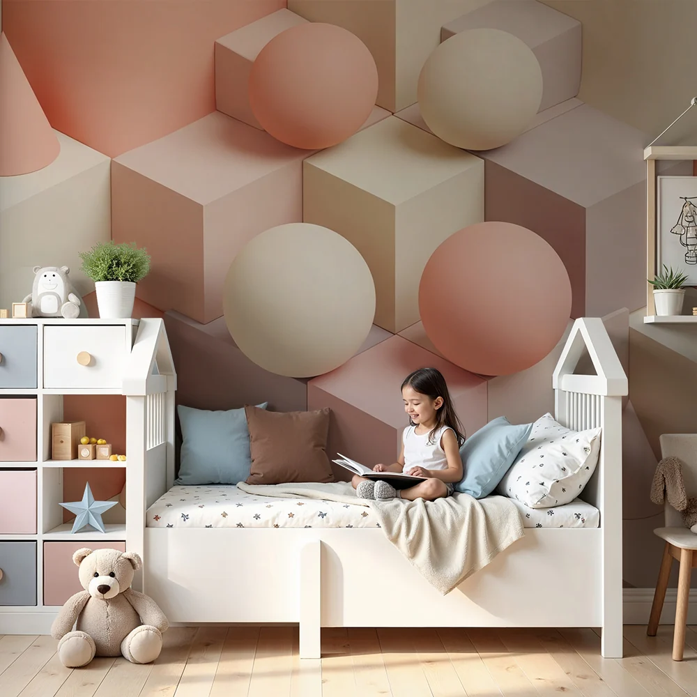 Nursery room wallpaper | 3D geometric shapes