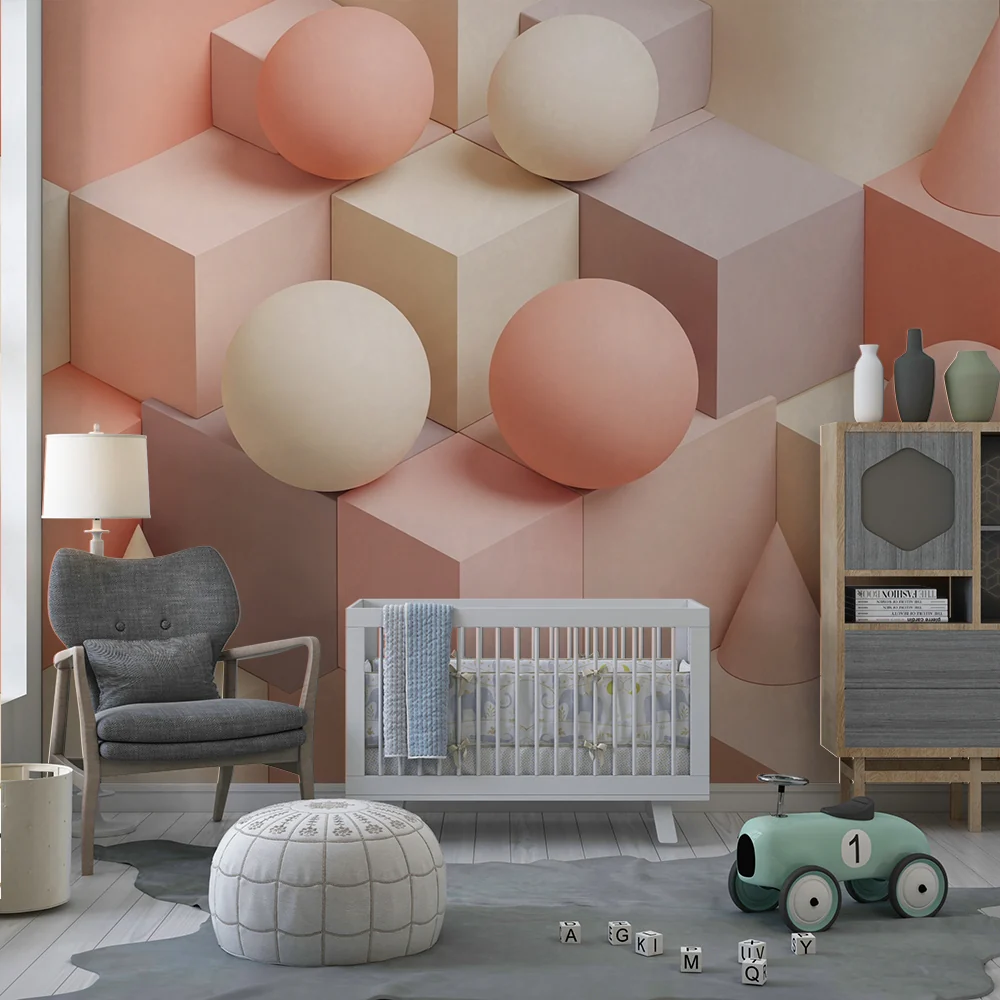 Nursery room wallpaper | 3D geometric shapes
