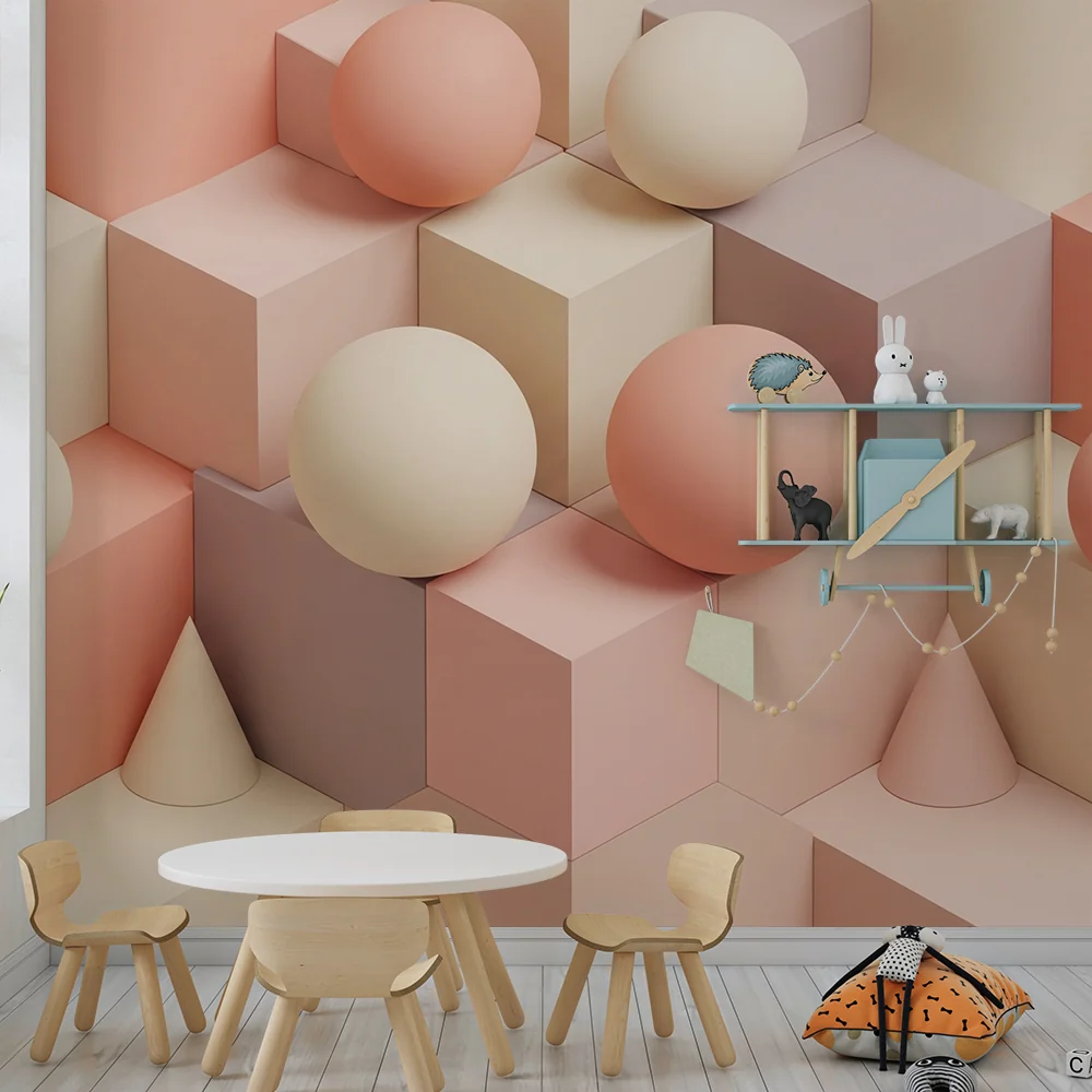 Nursery room wallpaper | 3D geometric shapes