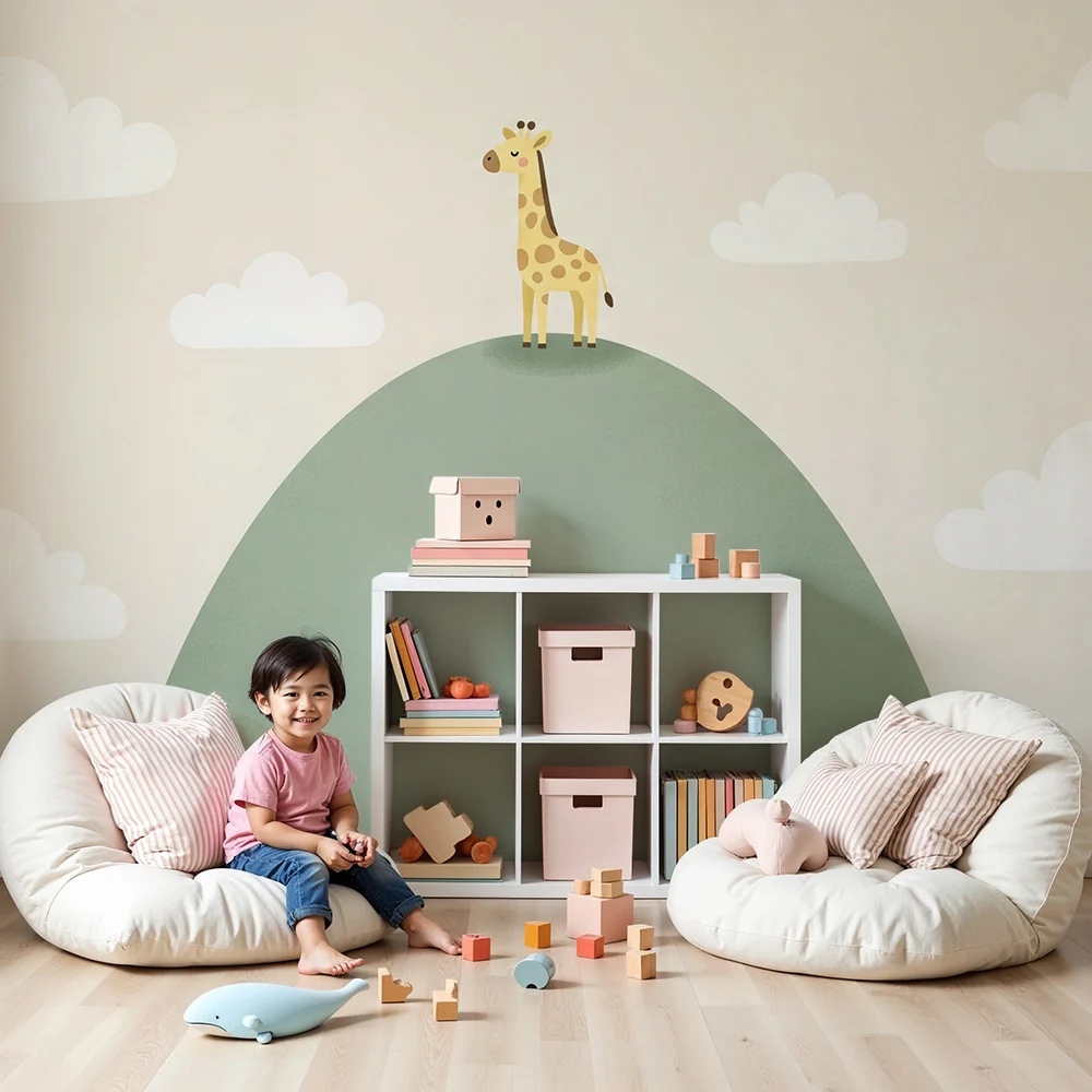 Nursery room wallpaper | Giraffe on gentle hill