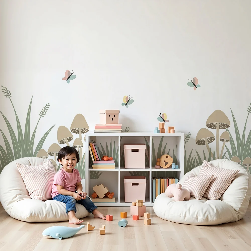 Nursery room wallpaper | Gombák és pillangók természetben