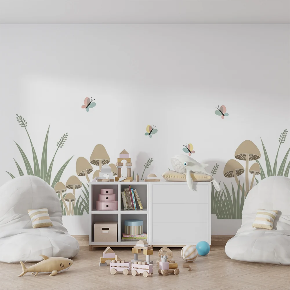 Nursery room wallpaper | Gombák és pillangók természetben
