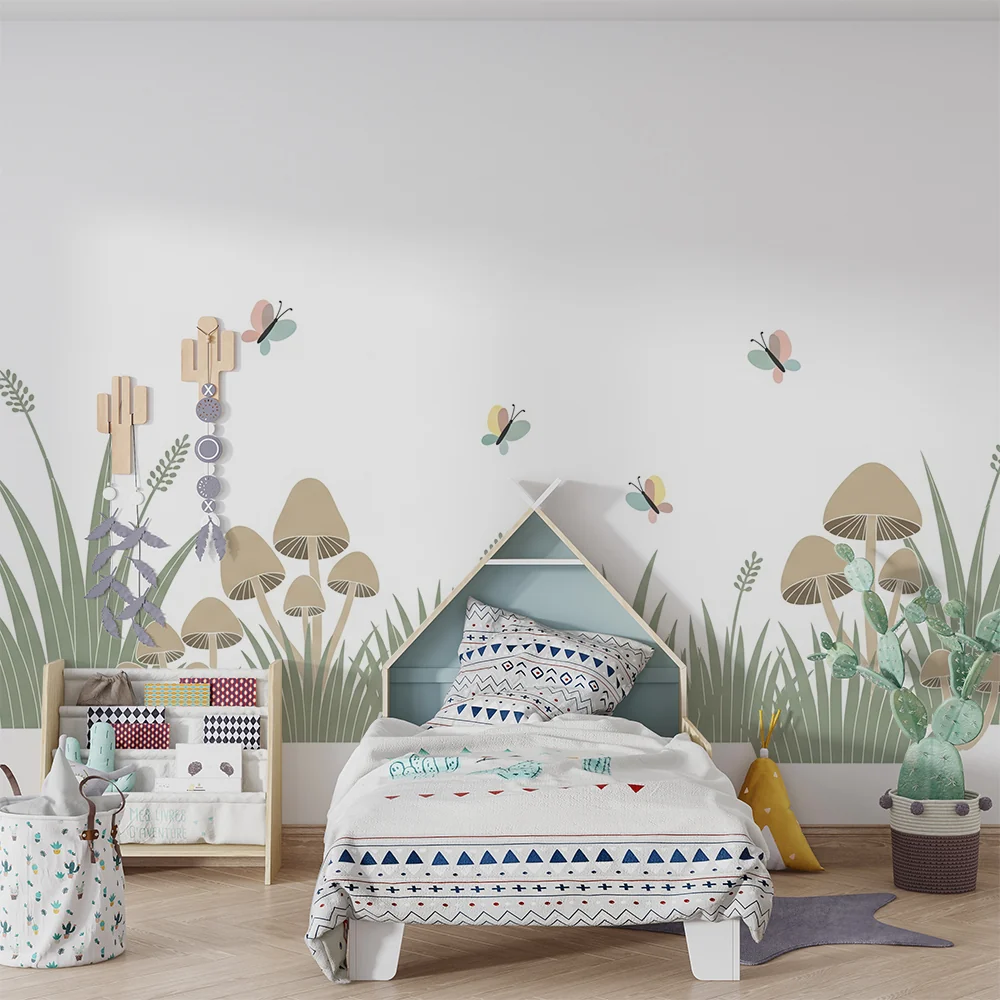 Nursery room wallpaper | Gombák és pillangók természetben