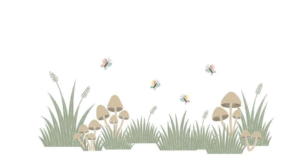 Nursery room wallpaper | Gombák és pillangók természetben